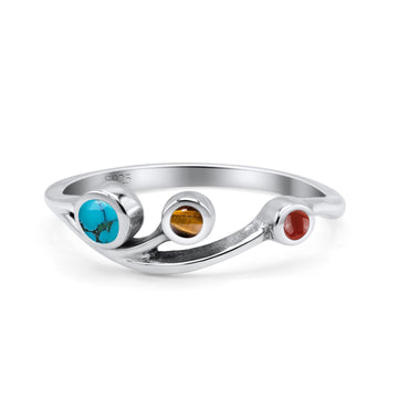 Three Stone Petite Dainty Fashion Thumb Ring Simulated Multi Stones Solid 925 Sterling Silver